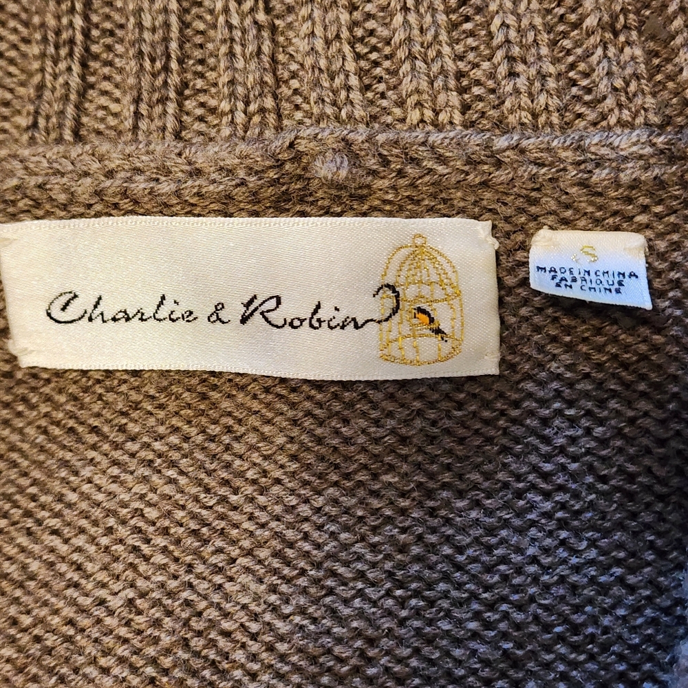 Charlie & Robin for Anthropologie Gray Floral Knit Sweater Cardigan – Sm - Picture 2 of 6